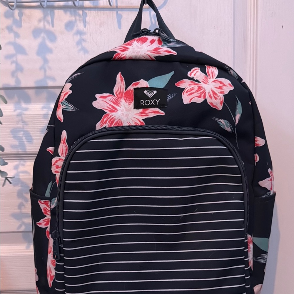 Roxy Navy Blue Backpack with Pink Floral Design